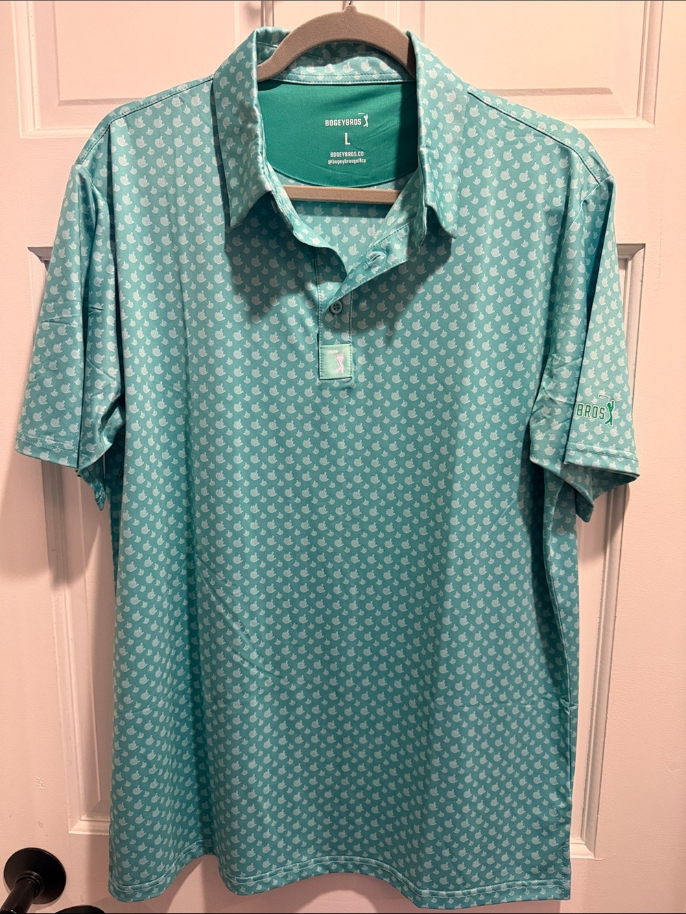 Bogey Bros Men’s Teal Middle Finger Pattern Performance Polo